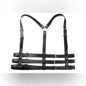 Women's Black Leather Harness Belt